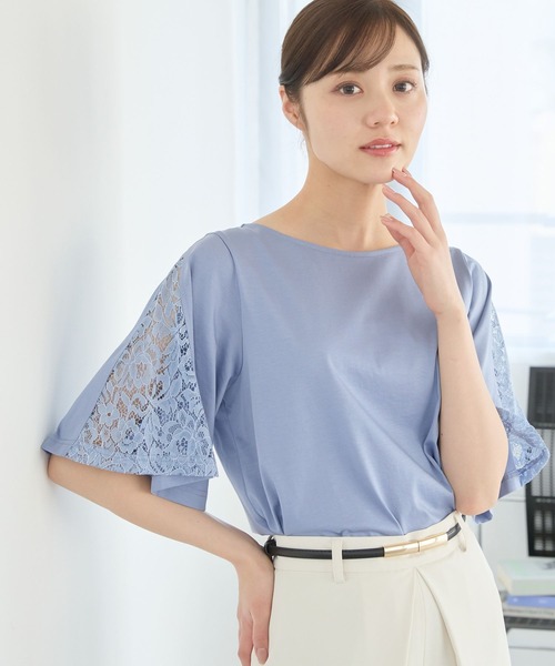 Andemiu（アンデミュウ）の「フレアソデレースTシャツ451398（Tシャツ/カットソー・レディース・ブルー/オフホワイト/ネイビー/ブラック・FREE）」の4枚目の写真