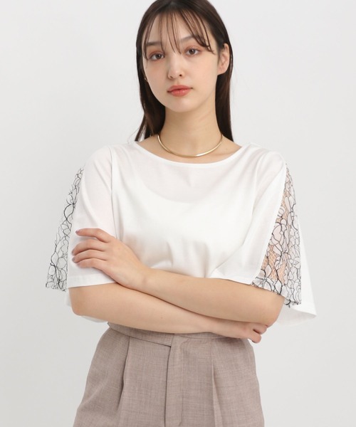 Andemiu（アンデミュウ）の「フレアソデレースTシャツ451398（Tシャツ/カットソー・レディース・ブルー/オフホワイト/ネイビー/ブラック・FREE）」の19枚目の写真