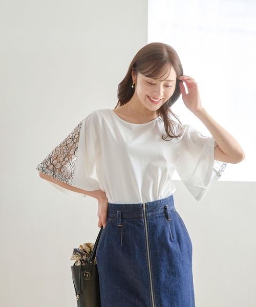 Andemiu（アンデミュウ）の「フレアソデレースTシャツ451398（Tシャツ/カットソー・レディース・ブルー/オフホワイト/ネイビー/ブラック・FREE）」の16枚目の写真