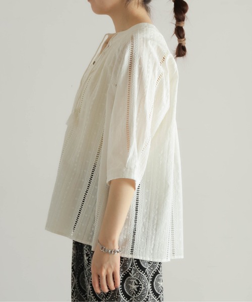 綿刺繍ストライプ タッセル付キブラウス | NOMBRE IMPAIR