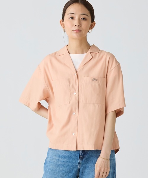 LACOSTE（ラコステ）の「リネン×レーヨンオープンカラーシャツ（シャツ/ブラウス・レディース・グレイッシュブルー/ブラウン・34/36/38/40）」の2枚目の写真