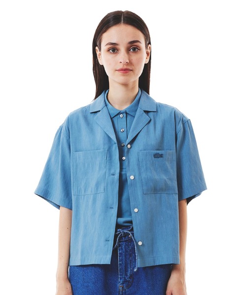 LACOSTE（ラコステ）の「リネン×レーヨンオープンカラーシャツ（シャツ/ブラウス・レディース・グレイッシュブルー/ブラウン・34/36/38/40）」の6枚目の写真