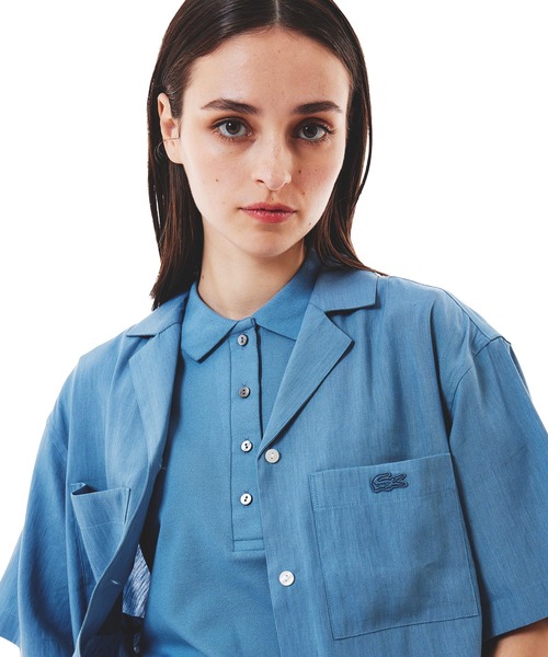 ブラウス シャツ リネン×レーヨンオープンカラーシャツ レディース LACOSTE ブラウス シャツ リネン×レーヨンオープンカラーシャツ