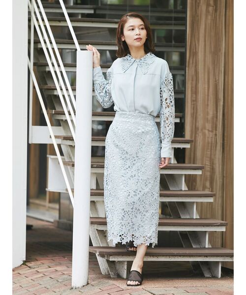 TONAL(トーナル)の「ケミカルレーススリーブブラウス(シャツ/ブラウス・レディース・オフホワイト/ブラック/ライトブルー・MEDIUM)」の7枚目の写真