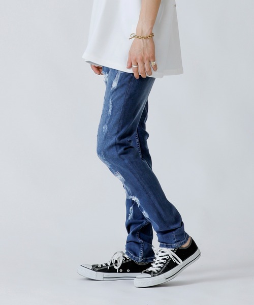 London Denim（ロンドンデニム）の「Brent Skinny Slim Fit Crash Jean/クラッシュ スキニーパンツ（デニムパンツ・メンズ・インディゴブルー・SMALL/MEDIUM/LARGE/X-LARGE）」の3枚目の写真