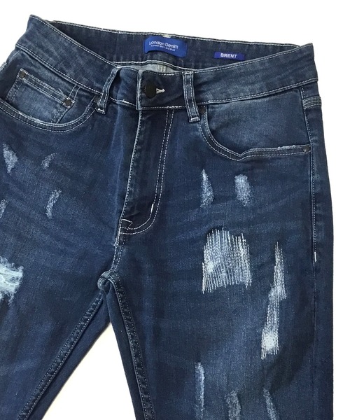 London Denim（ロンドンデニム）の「Brent Skinny Slim Fit Crash Jean/クラッシュ スキニーパンツ（デニムパンツ・メンズ・インディゴブルー・SMALL/MEDIUM/LARGE/X-LARGE）」の8枚目の写真