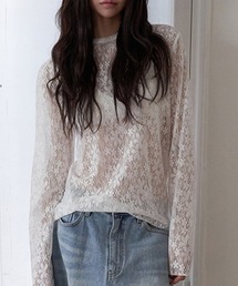 花柄シアークルーネックカットソー