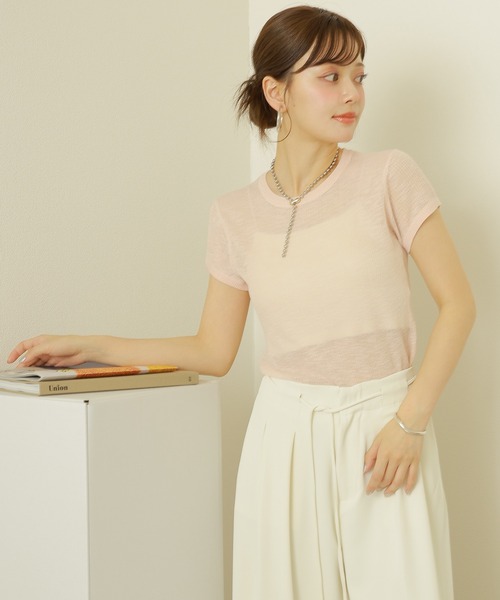 LAULEN（ローレン）の「sheer lib tee /セミシアー 半袖 リブT（Tシャツ/カットソー・レディース・ピンク/ブラック/ブルー/グレー・FREE）」の4枚目の写真