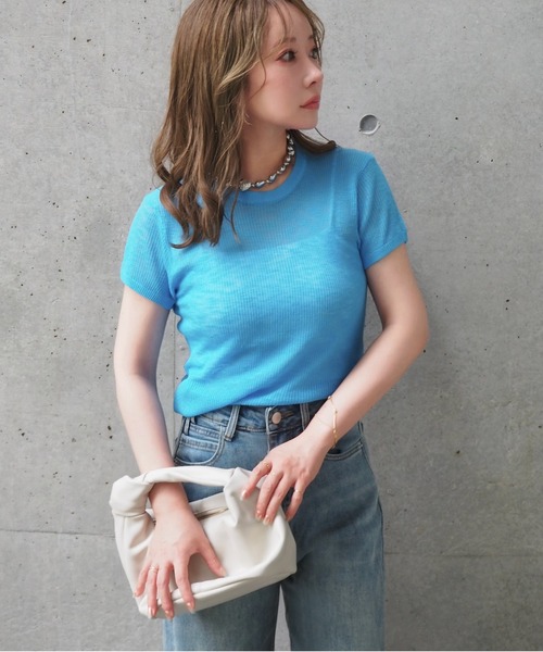 LAULEN（ローレン）の「sheer lib tee /セミシアー 半袖 リブT（Tシャツ/カットソー・レディース・ピンク/ブラック/ブルー/グレー・FREE）」の3枚目の写真