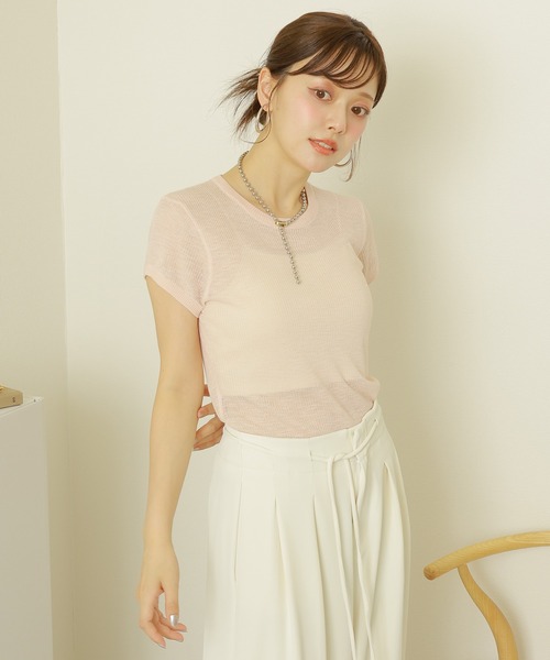 LAULEN（ローレン）の「sheer lib tee /セミシアー 半袖 リブT（Tシャツ/カットソー・レディース・ピンク/ブラック/ブルー/グレー・FREE）」の6枚目の写真