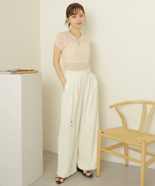 LAULEN（ローレン）の「sheer lib tee /セミシアー 半袖 リブT（Tシャツ/カットソー・レディース・ピンク/ブラック/ブルー/グレー・FREE）」の7枚目の写真