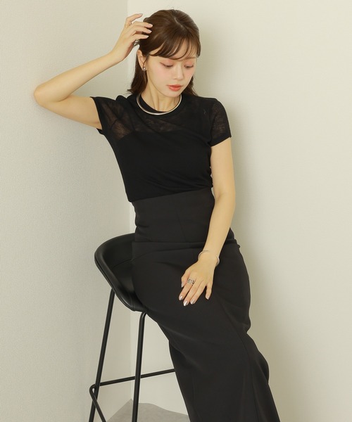LAULEN（ローレン）の「sheer lib tee /セミシアー 半袖 リブT（Tシャツ/カットソー・レディース・ピンク/ブラック/ブルー/グレー・FREE）」の12枚目の写真