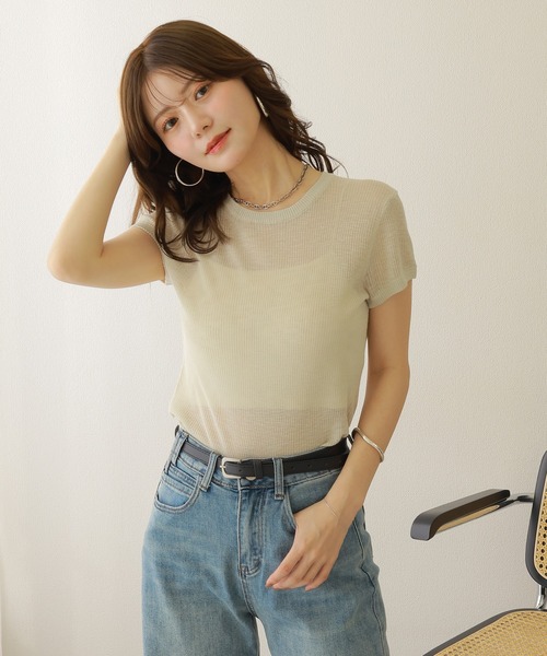 LAULEN（ローレン）の「sheer lib tee /セミシアー 半袖 リブT（Tシャツ/カットソー・レディース・ピンク/ブラック/ブルー/グレー・FREE）」の14枚目の写真