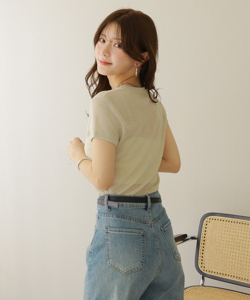 LAULEN（ローレン）の「sheer lib tee /セミシアー 半袖 リブT（Tシャツ/カットソー・レディース・ピンク/ブラック/ブルー/グレー・FREE）」の15枚目の写真