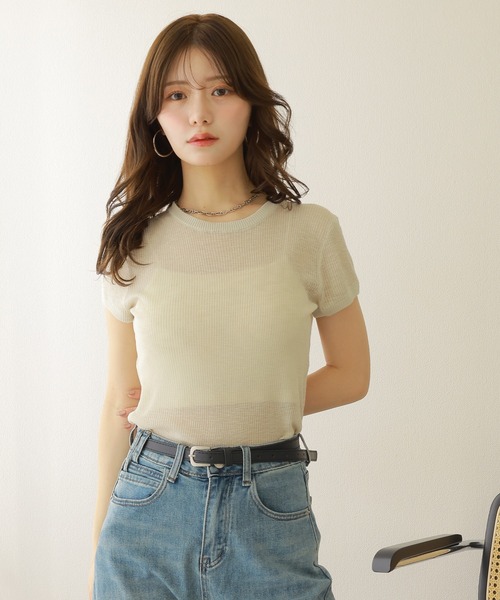 LAULEN（ローレン）の「sheer lib tee /セミシアー 半袖 リブT（Tシャツ/カットソー・レディース・ピンク/ブラック/ブルー/グレー・FREE）」の16枚目の写真