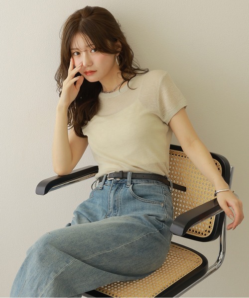 LAULEN（ローレン）の「sheer lib tee /セミシアー 半袖 リブT（Tシャツ/カットソー・レディース・ピンク/ブラック/ブルー/グレー・FREE）」の17枚目の写真