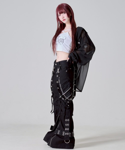 【最終値下】REFLEMサスペンダー付きフレアデニムパンツ 黒　Lサイズ REFLEM（レフレム）の「『REFLEM/レフレム』サスペンダー付きフレア