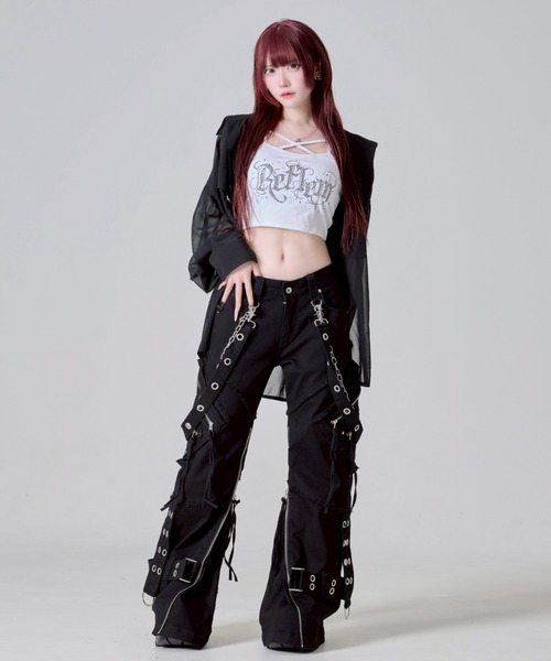 レフレム　カーゴパンツ　ブラック　スウェット　サスペンダー REFLEM/レフレム』サスペンダー付きフレアデニムパンツ（デニム