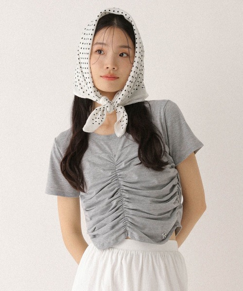 Heather（ヘザー）の「フロントギャザーTEE　497307（Tシャツ/カットソー・レディース・グレー/オフホワイト/ブルー・FREE）」の2枚目の写真