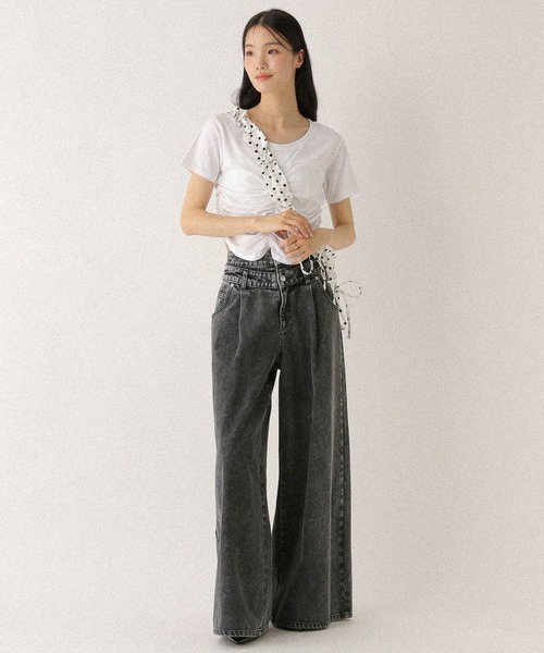 Heather（ヘザー）の「フロントギャザーTEE　497307（Tシャツ/カットソー・レディース・グレー/オフホワイト/ブルー・FREE）」の5枚目の写真