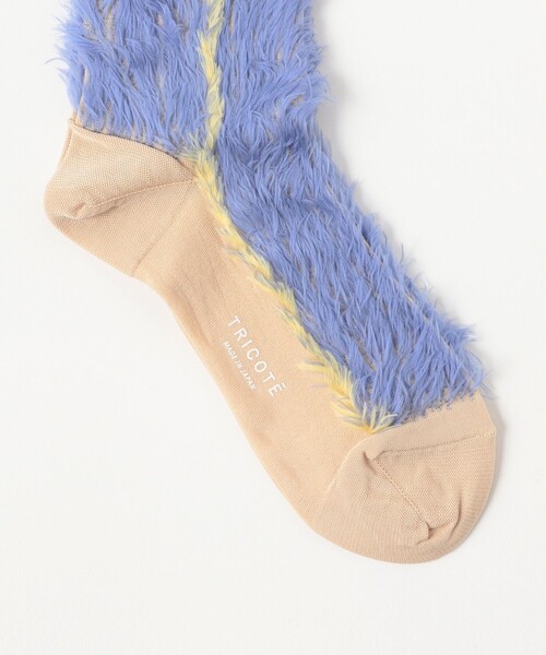 Ray BEAMS（レイビームス）の「TRICOTE / SIDE LINE FAKE FUR SOCKS（ソックス/靴下・レディース・サックスブルー/ダークブラウン・ONE SIZE）」の4枚目の写真