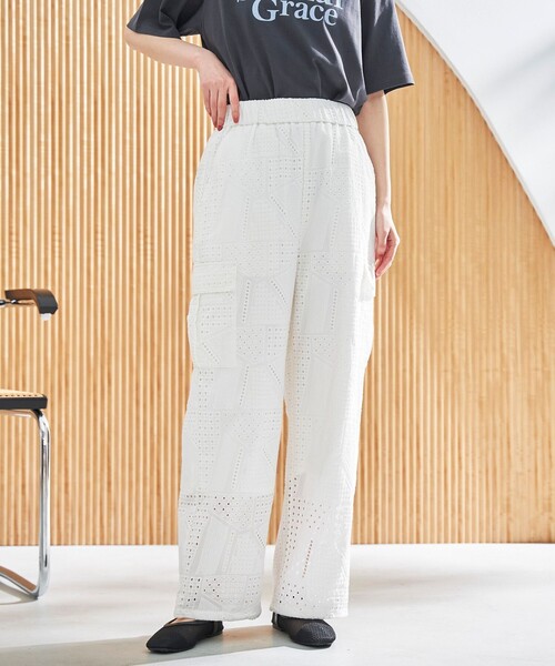 coen（コーエン）の「【スザンヌさんコラボ】Suuエンブロレースカーゴパンツ（カーゴパンツ・レディース・ブラック/オフホワイト・L/M）」の2枚目の写真