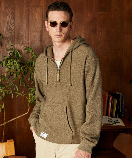 Schott（ショット）の「Schott/ショット/SALT AND PEPPER HALF ZIP HOODED SWEAT/ソルトアンドペッパー ハーフジップ パーカー（パーカー・メンズ・ベージュ/チャコールグレー・M/L/XL/2XL）」の18枚目の写真