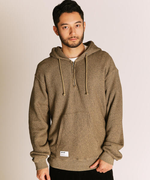 Schott（ショット）の「Schott/ショット/SALT AND PEPPER HALF ZIP HOODED SWEAT/ソルトアンドペッパー ハーフジップ パーカー（パーカー・メンズ・ベージュ/チャコールグレー・M/L/XL/2XL）」の19枚目の写真