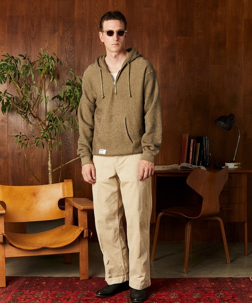 Schott（ショット）の「Schott/ショット/SALT AND PEPPER HALF ZIP HOODED SWEAT/ソルトアンドペッパー ハーフジップ パーカー（パーカー・メンズ・ベージュ/チャコールグレー・M/L/XL/2XL）」の3枚目の写真