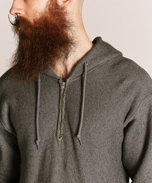 Schott（ショット）の「Schott/ショット/SALT AND PEPPER HALF ZIP HOODED SWEAT/ソルトアンドペッパー ハーフジップ パーカー（パーカー・メンズ・ベージュ/チャコールグレー・M/L/XL/2XL）」の8枚目の写真
