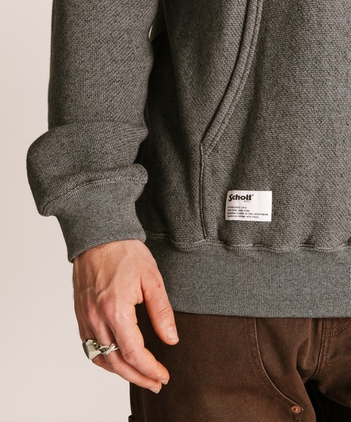 Schott（ショット）の「Schott/ショット/SALT AND PEPPER HALF ZIP HOODED SWEAT/ソルトアンドペッパー ハーフジップ パーカー（パーカー・メンズ・ベージュ/チャコールグレー・M/L/XL/2XL）」の10枚目の写真