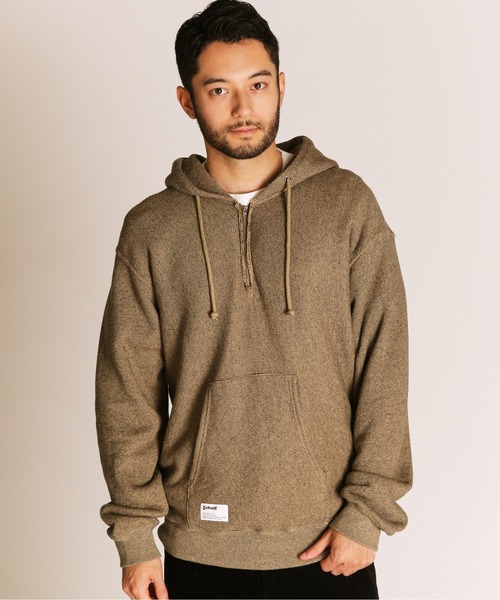 Schott（ショット）の「Schott/ショット/SALT AND PEPPER HALF ZIP HOODED SWEAT/ソルトアンドペッパー ハーフジップ パーカー（パーカー・メンズ・ベージュ/チャコールグレー・M/L/XL/2XL）」の4枚目の写真