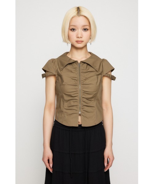 LAGUA GEM(ラグアジェム)の「FRONT GATHER COMPACT シャツ(シャツ/ブラウス・レディース・ブラック/ホワイト/ベージュ・FREE)」の8枚目の写真