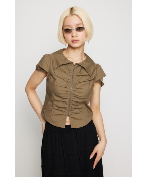 LAGUA GEM(ラグアジェム)の「FRONT GATHER COMPACT シャツ(シャツ/ブラウス・レディース・ブラック/ホワイト/ベージュ・FREE)」の5枚目の写真