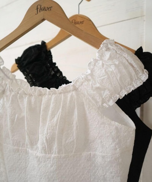 flower（フラワー）の「カットワークシューパフトップ（シャツ/ブラウス・レディース・ホワイト/ブラック・FREE）」の7枚目の写真