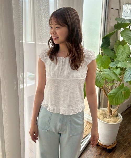 ブラウス シャツ カットワークシューパフトップ レディース flower（ファッション） ブラウス シャツ カットワーク