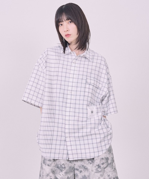 Nora Lily（ノラリリー）の「【Nora Lily】Echo Grid S/S Overshirt（シャツ/ブラウス・メンズ・ホワイト系/スカイブルー系・FREE）」の3枚目の写真