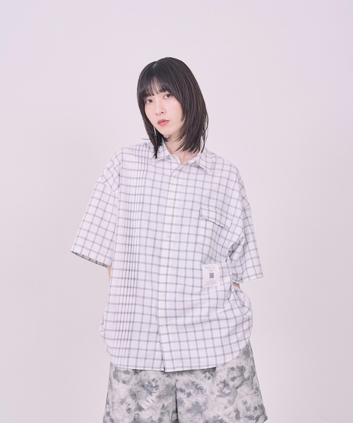Nora Lily（ノラリリー）の「【Nora Lily】Echo Grid S/S Overshirt（シャツ/ブラウス・メンズ・ホワイト系/スカイブルー系・FREE）」の7枚目の写真