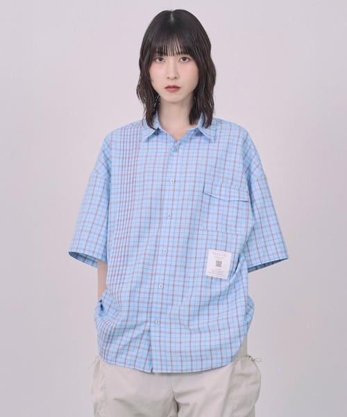 Nora Lily（ノラリリー）の「【Nora Lily】Echo Grid S/S Overshirt（シャツ/ブラウス・メンズ・ホワイト系/スカイブルー系・FREE）」の11枚目の写真