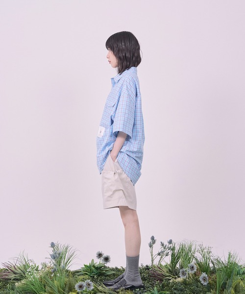 Nora Lily（ノラリリー）の「【Nora Lily】Echo Grid S/S Overshirt（シャツ/ブラウス・メンズ・ホワイト系/スカイブルー系・FREE）」の13枚目の写真