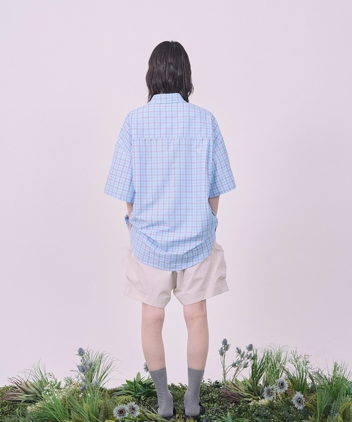 Nora Lily（ノラリリー）の「【Nora Lily】Echo Grid S/S Overshirt（シャツ/ブラウス・メンズ・ホワイト系/スカイブルー系・FREE）」の14枚目の写真