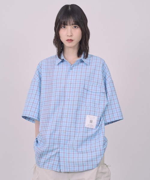 Nora Lily（ノラリリー）の「【Nora Lily】Echo Grid S/S Overshirt（シャツ/ブラウス・メンズ・ホワイト系/スカイブルー系・FREE）」の15枚目の写真