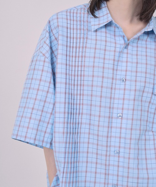 Nora Lily（ノラリリー）の「【Nora Lily】Echo Grid S/S Overshirt（シャツ/ブラウス・メンズ・ホワイト系/スカイブルー系・FREE）」の16枚目の写真