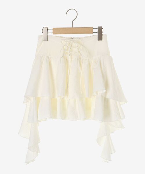 MAJESTIC LEGON(マジェスティックレゴン)の「サイドラッフルティアードミニスカパン(スカート・レディース・オフホワイト/ブラウン系その他2/ブラック・MEDIUM)」の9枚目の写真