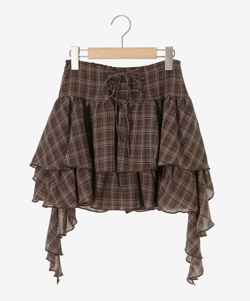 MAJESTIC LEGON(マジェスティックレゴン)の「サイドラッフルティアードミニスカパン(スカート・レディース・オフホワイト/ブラウン系その他2/ブラック・MEDIUM)」の8枚目の写真