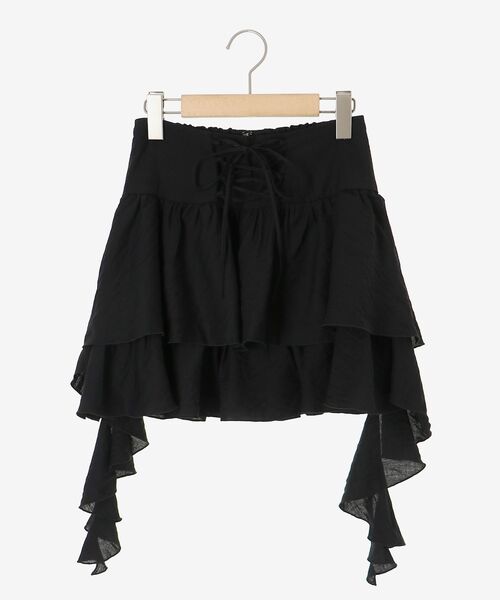 MAJESTIC LEGON(マジェスティックレゴン)の「サイドラッフルティアードミニスカパン(スカート・レディース・オフホワイト/ブラウン系その他2/ブラック・MEDIUM)」の7枚目の写真