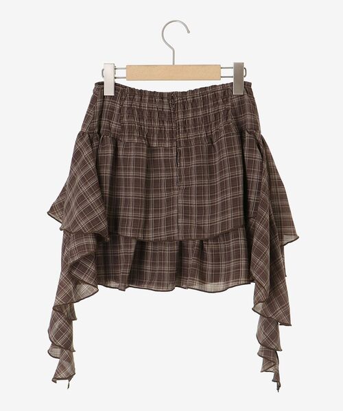 MAJESTIC LEGON(マジェスティックレゴン)の「サイドラッフルティアードミニスカパン(スカート・レディース・オフホワイト/ブラウン系その他2/ブラック・MEDIUM)」の6枚目の写真