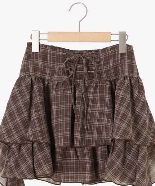 MAJESTIC LEGON(マジェスティックレゴン)の「サイドラッフルティアードミニスカパン(スカート・レディース・オフホワイト/ブラウン系その他2/ブラック・MEDIUM)」の5枚目の写真
