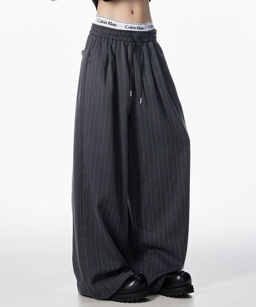 ストライプ ワイドパンツ ミリタリーデザイン striped wide pants/ストライプワイドパンツ（その他パンツ）｜Theater
