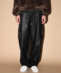 スエード、合成皮革 ワイドZIPパンツFaux Suede Side-zip Wide Pants
